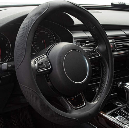 Car Steering Wheel Cover,14.5-15 Inch Black Universal Microfiber Leather Covers Breathable Anti-Slip Odorless Steering Wheels Accessories for Men Women