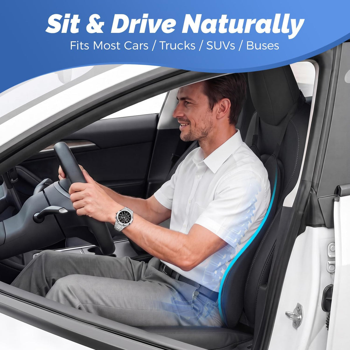Lumbar Support Pillow for Car – Memory Foam Whole Back Relief