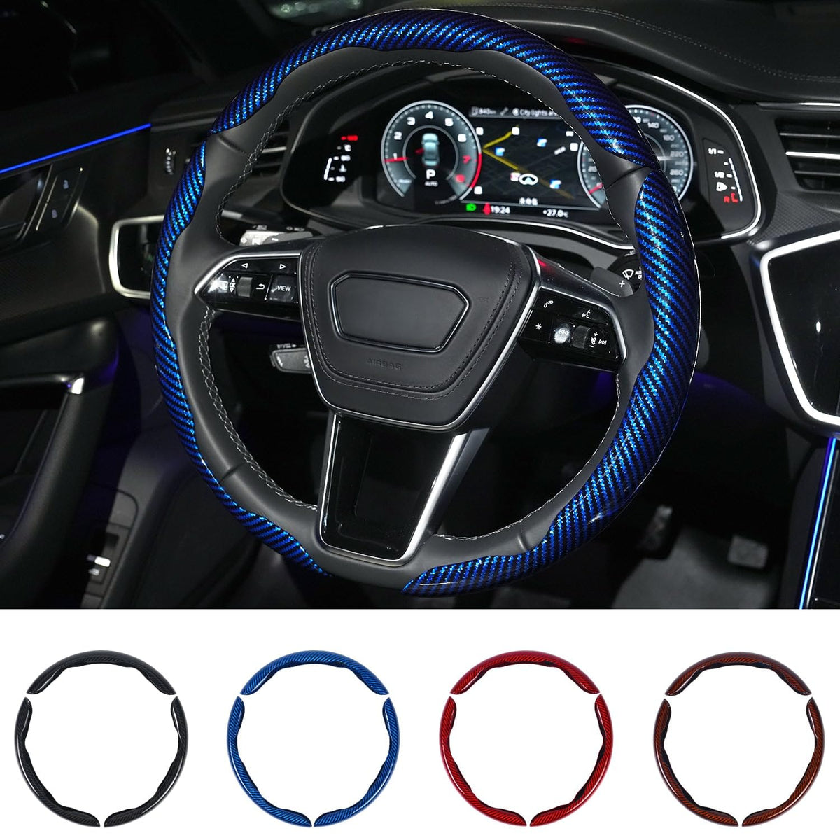 Hiseanllo Carbon Fiber Steering Wheel Cover 3PCS Set – Anti-Slip, Scratch-Resistant, Universal Fit for 14–16 Inch Wheels – Interior Car Accessories for Cars, SUVs, Trucks (Black)