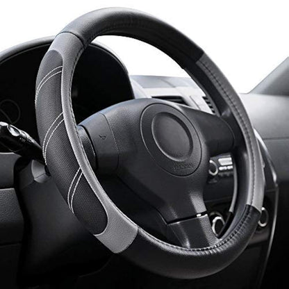 Elantrip Sport Leather Steering Wheel Cover 14 1/2 inch to 15 inch Universal, Padded Soft Grip Breathable for Car Truck SUV Jeep, Anti Slip Odorless Black and Beige