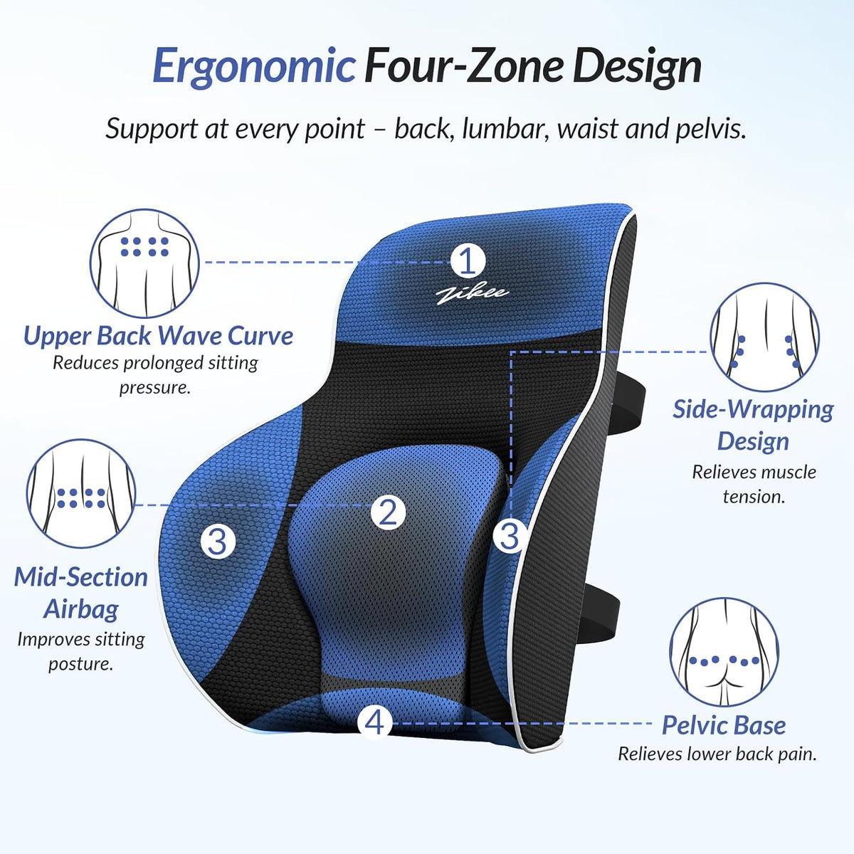 ZIKEE Lumbar Support Pillow with Adjustable Airbag for Back Pain Relief