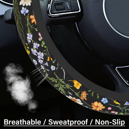 Car Steering Wheel Cover for Women Men,Cute Wildflower
