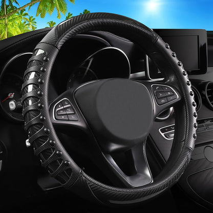 Blue Embroidery Butterfly Car Steering Wheel Cover,14.5-15 Inch Universal Leather Covers Breathable Anti-Slip Odorless Steering Wheels Accessories for Men Women