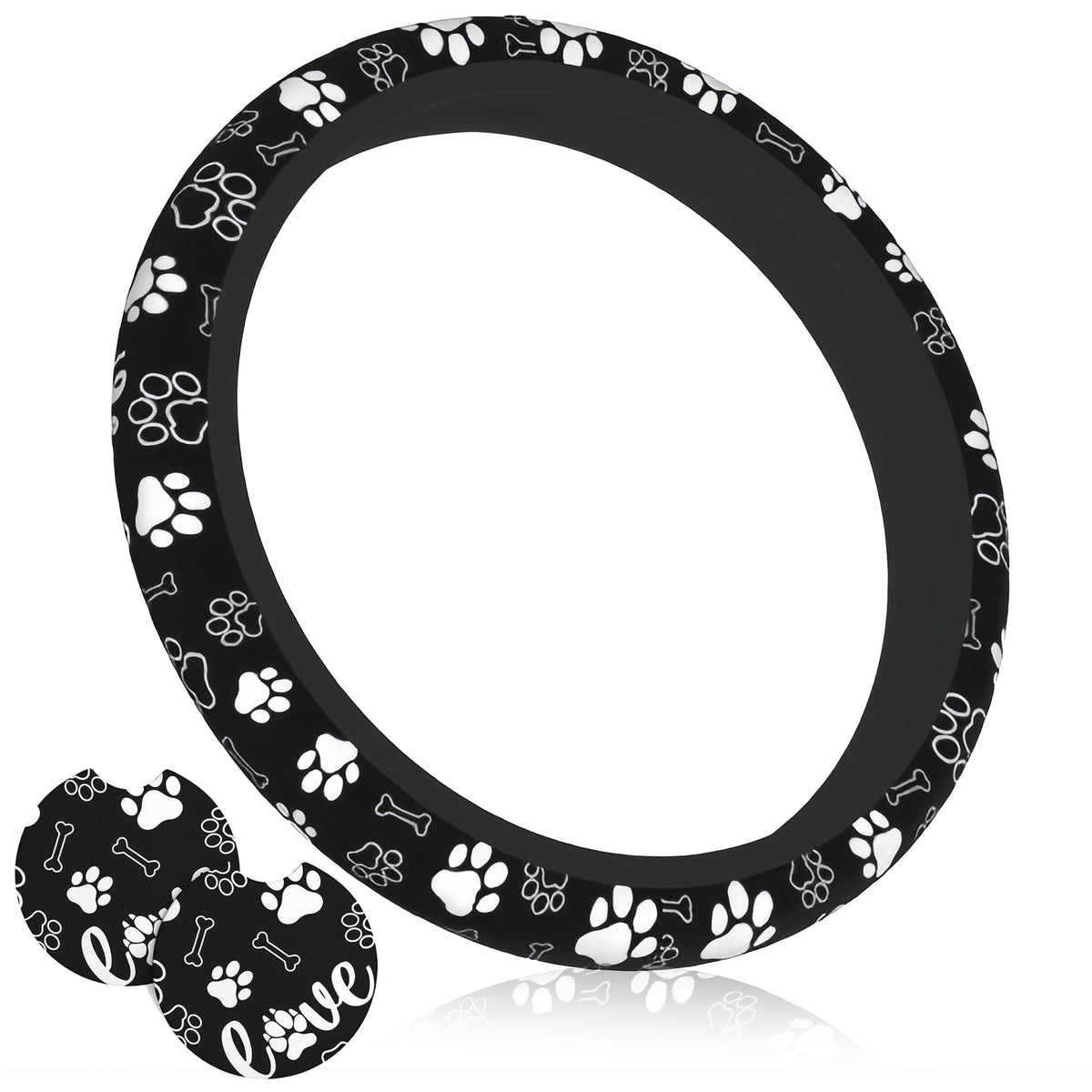 Wildflower Car Steering Wheel Cover 15 in, 2 Cute Floral Car Coasters
