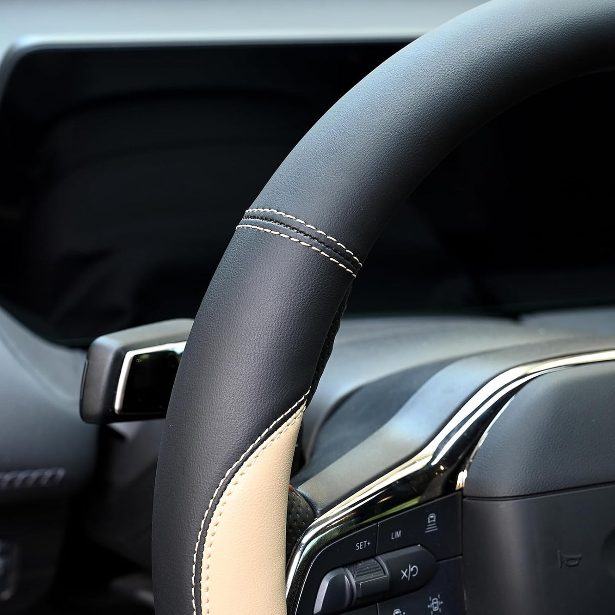 Valleycomfy Microfiber Leather Steering Wheel Cover Universal 15 inch (Beige)