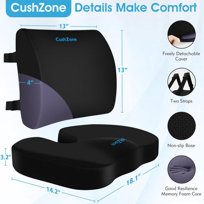 CushZone Seat Cushion and Lumbar Support Pillow for Office Chair, Black