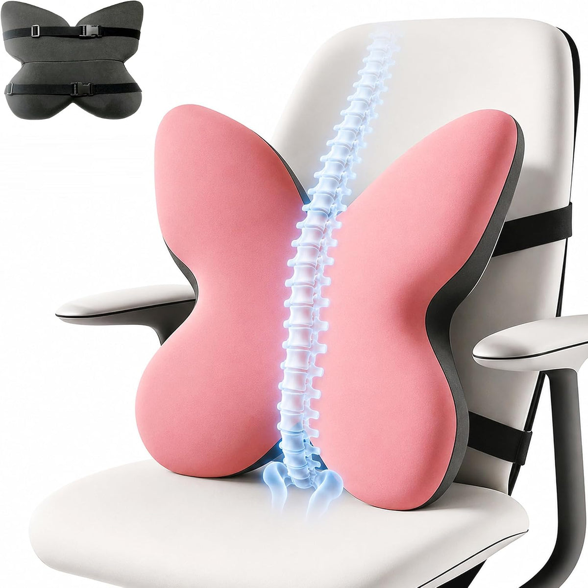 Memory Foam Lumbar Support Pillow,Back Support for Office Chair,Back Pillow for Chair,Ergonomic Lower Back Cushion for Desk Chair,Computer Chair,Gaming Chair and Car Seat,Washable Cover(Pink)