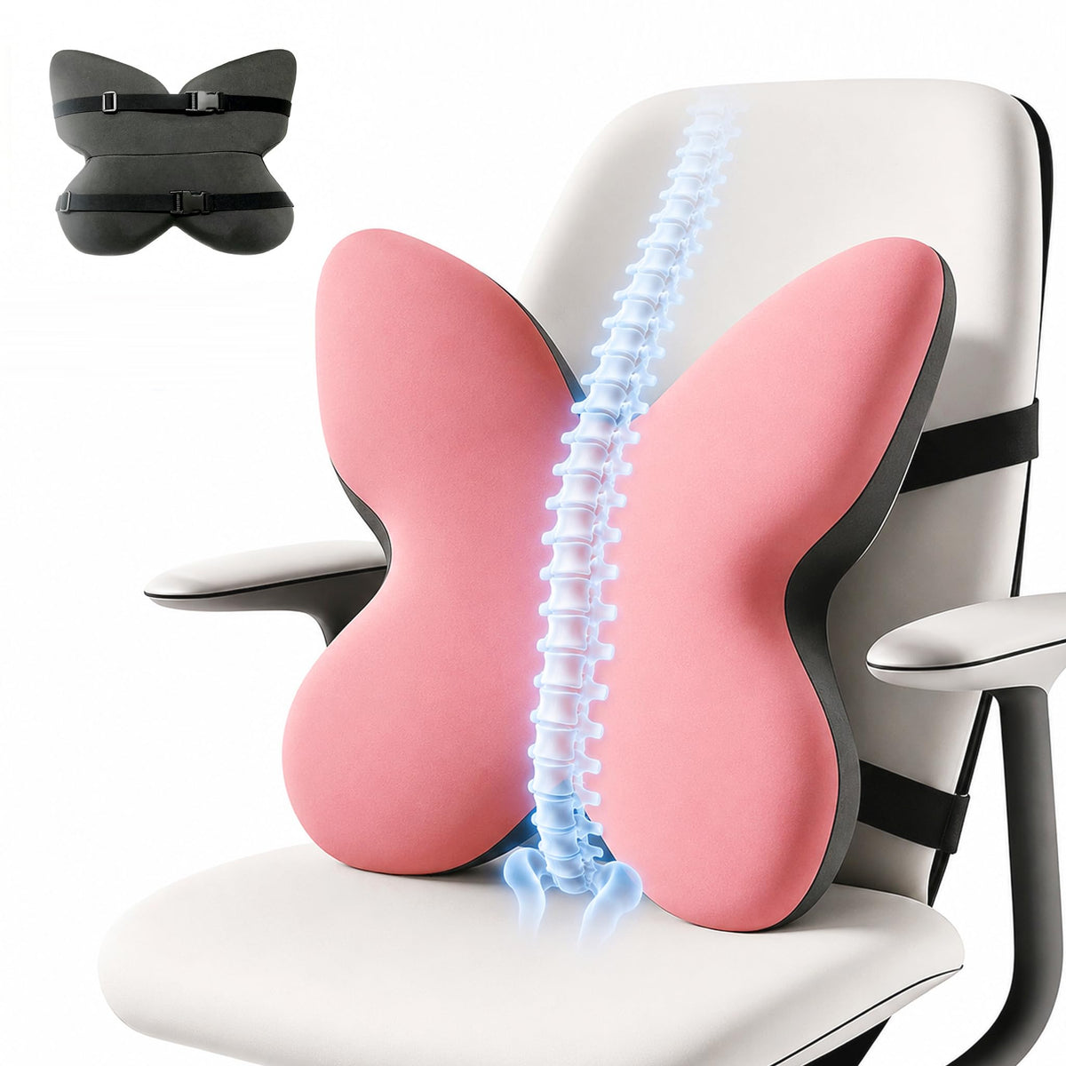 Memory Foam Lumbar Support Pillow,Back Support for Office Chair,Back Pillow for Chair,Ergonomic Lower Back Cushion for Desk Chair,Computer Chair,Gaming Chair and Car Seat,Washable Cover(Pink)