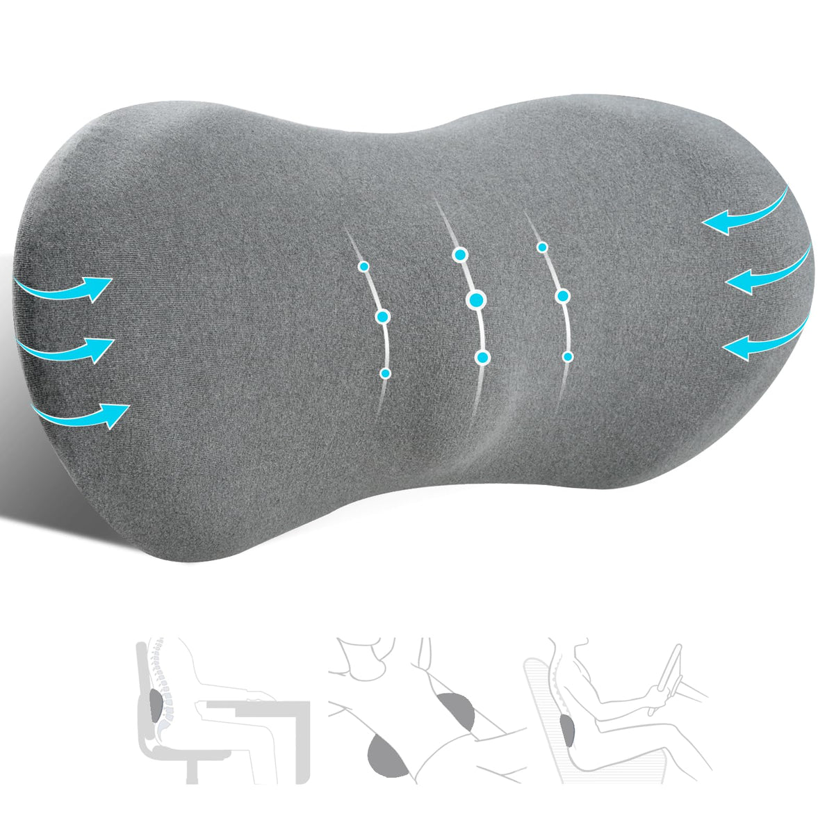 kasney Lumbar Support Pillow for Office Chair, Back Support Pillow, Gray