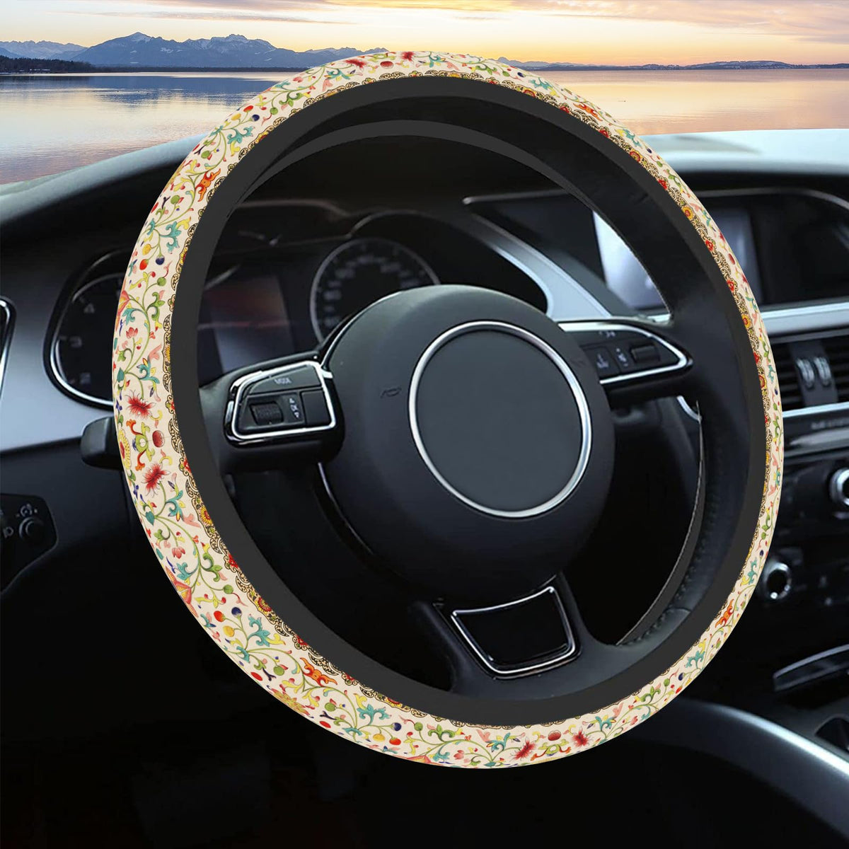 Car Steering Wheel Cover for Women Men,Cute Wildflower