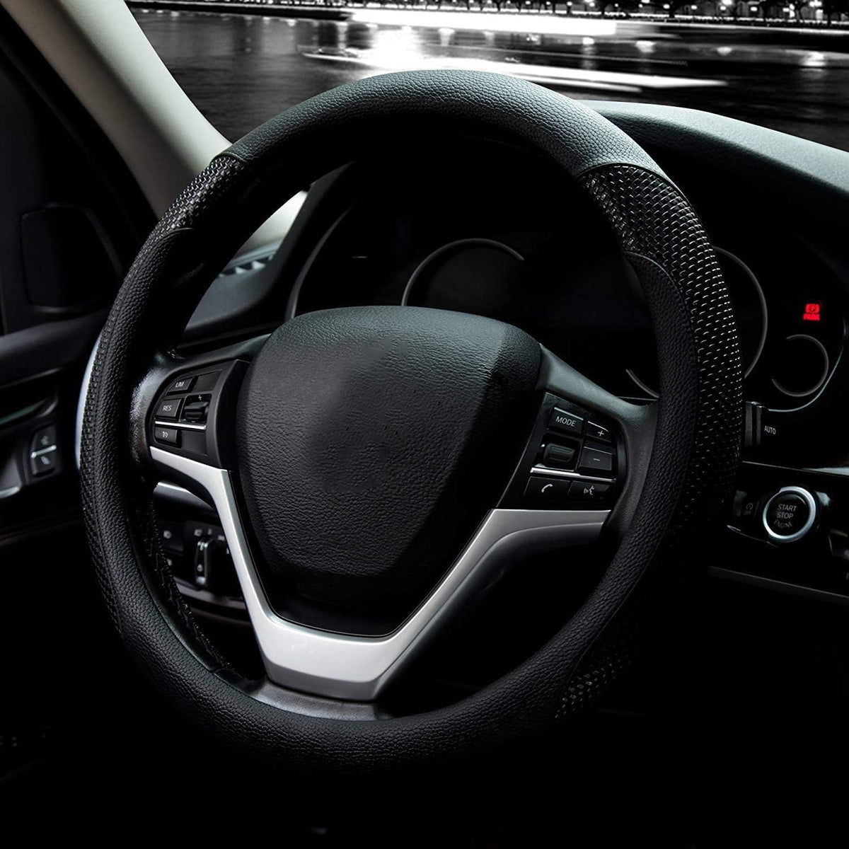 Valleycomfy Steering Wheel Cover with Microfiber Leather for Car Truck SUV 15 inch (Black)