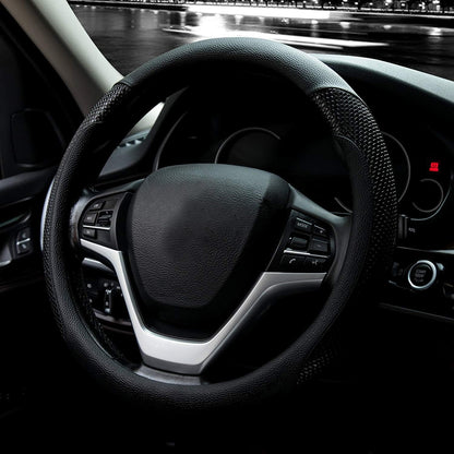 Valleycomfy Steering Wheel Cover with Microfiber Leather for Car Truck SUV 15 inch (Black)