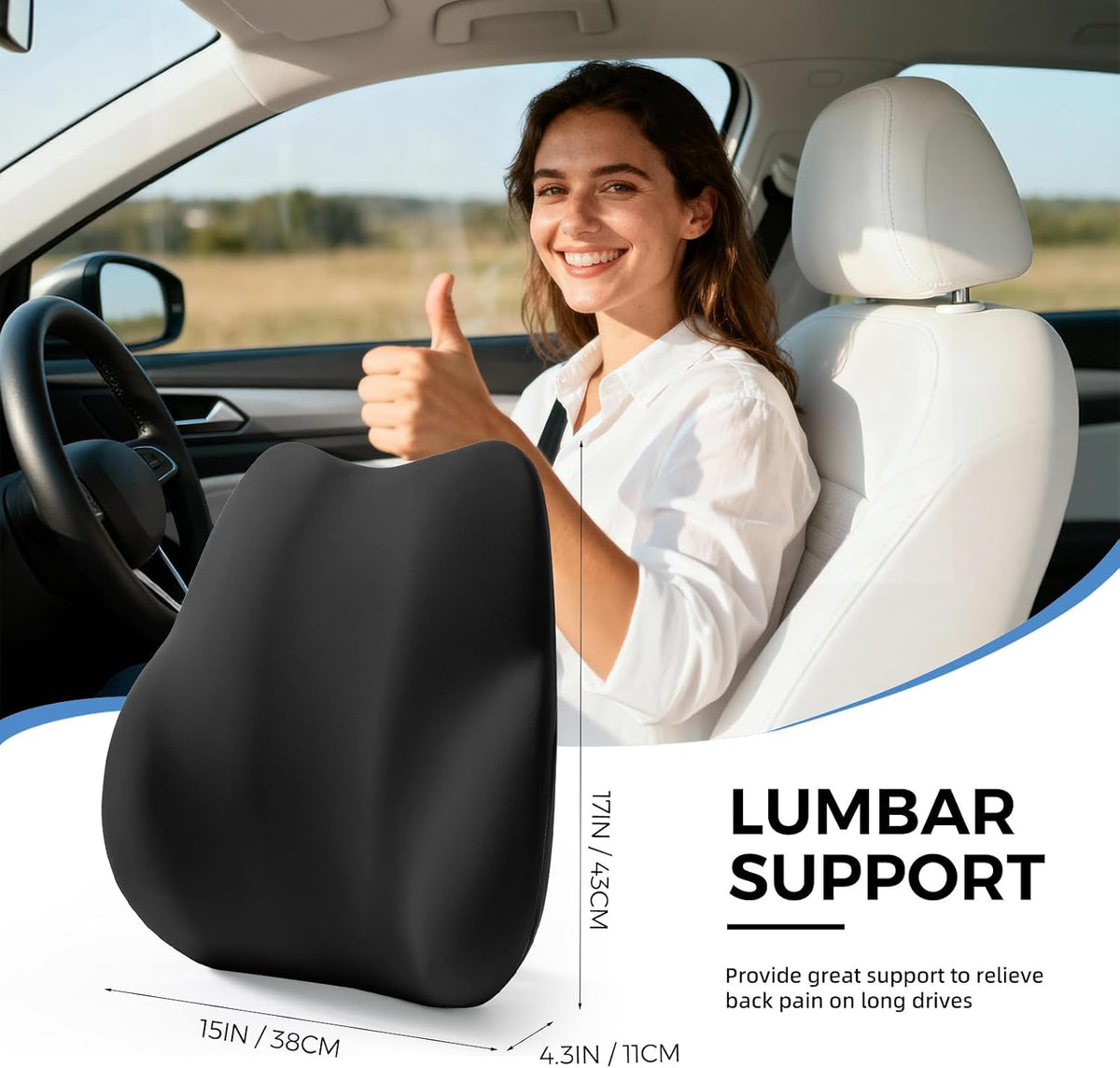 BEBAS Ergonomic Lumbar Support Pillow for Car, Memory Foam Car Back Cushion