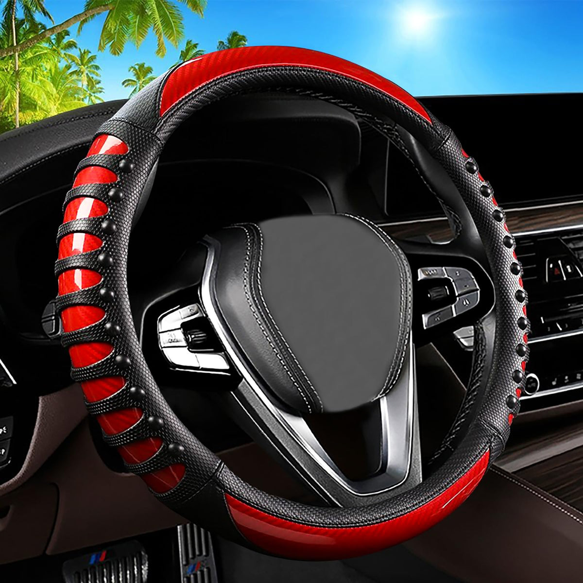 Blue Embroidery Butterfly Car Steering Wheel Cover,14.5-15 Inch Universal Leather Covers Breathable Anti-Slip Odorless Steering Wheels Accessories for Men Women