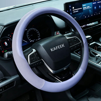 KAFEEK Steering Wheel Cover, Cooling Ice Silk Leather, 15 Inch, Black