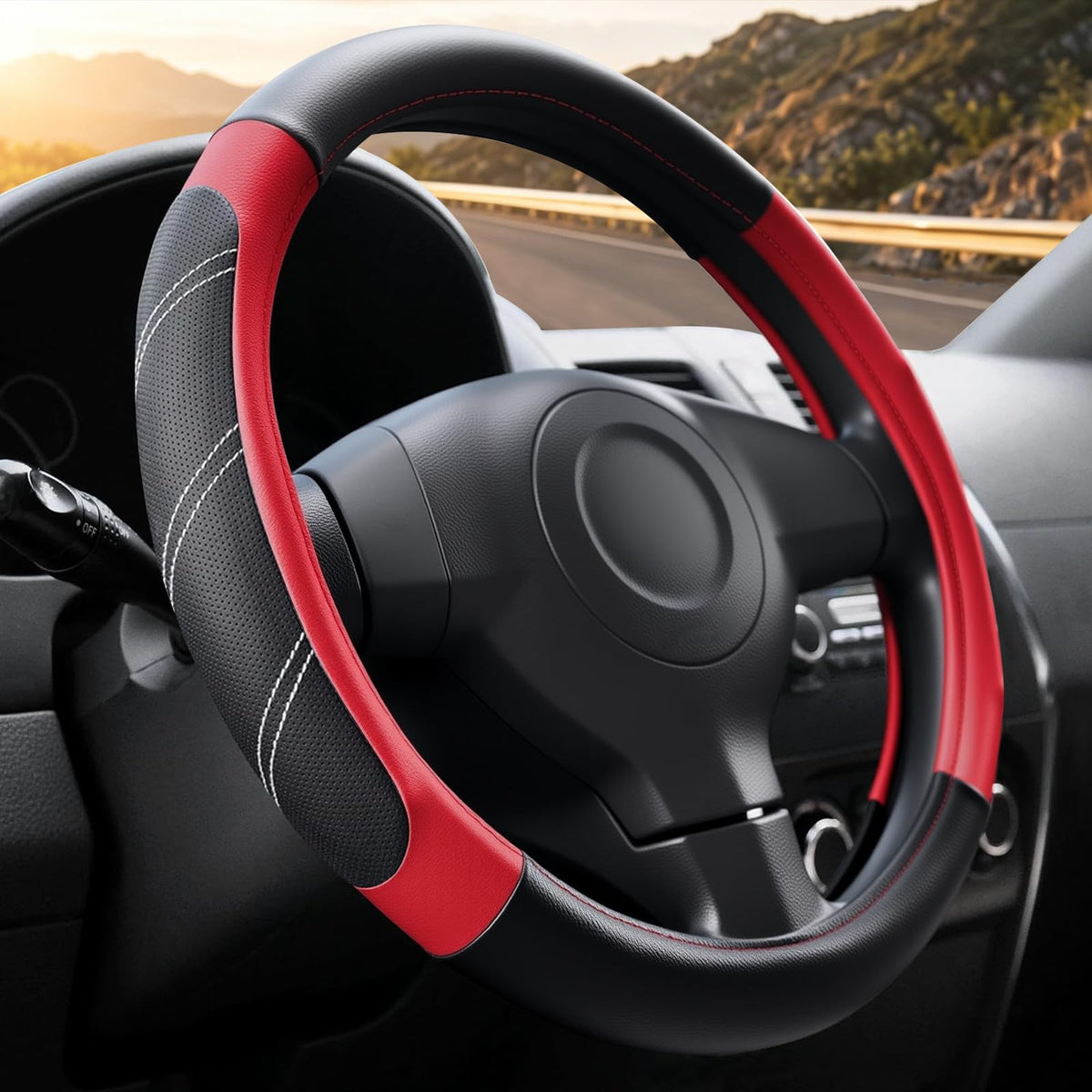 Blue Embroidery Butterfly Car Steering Wheel Cover,14.5-15 Inch Universal Leather Covers Breathable Anti-Slip Odorless Steering Wheels Accessories for Men Women
