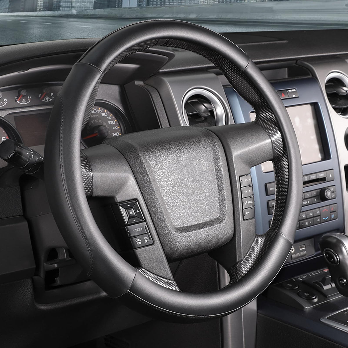 SEG Direct Steering Wheel Cover 14.5-15 inch Heavy-Duty, Black and Beige