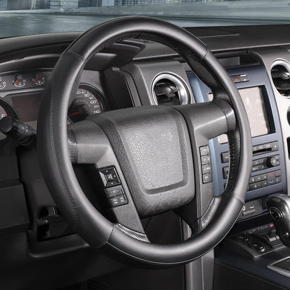SEG Direct Steering Wheel Cover 14.5-15 inch Heavy-Duty, Black and Beige