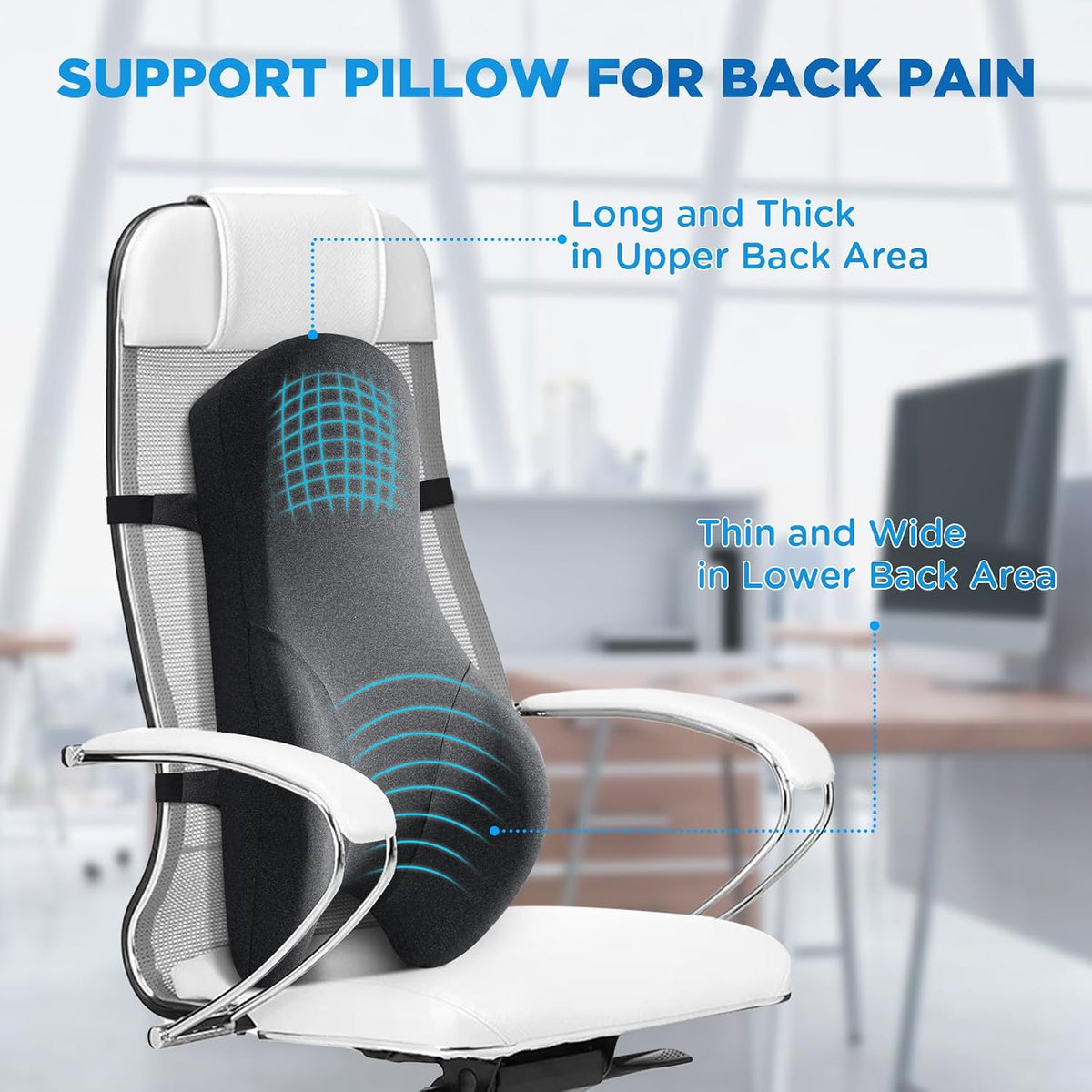 Teemour High Back Support Pillow for Office Chair, Fully Support Back Cushion - Memory Foam Lumbar Support Pillow for Office Chair, Desk, Gaming Chair, Promotes Posture Pain Relief Adjustable Straps