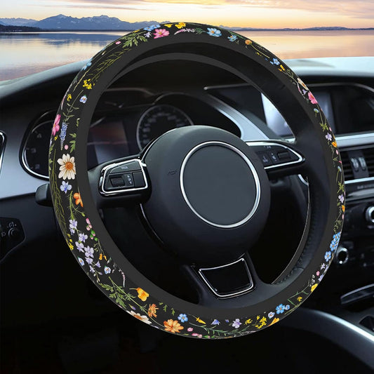 Car Steering Wheel Cover for Women Men,Cute Wildflower