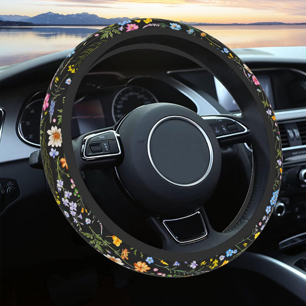 Car Steering Wheel Cover for Women Men,Cute Wildflower