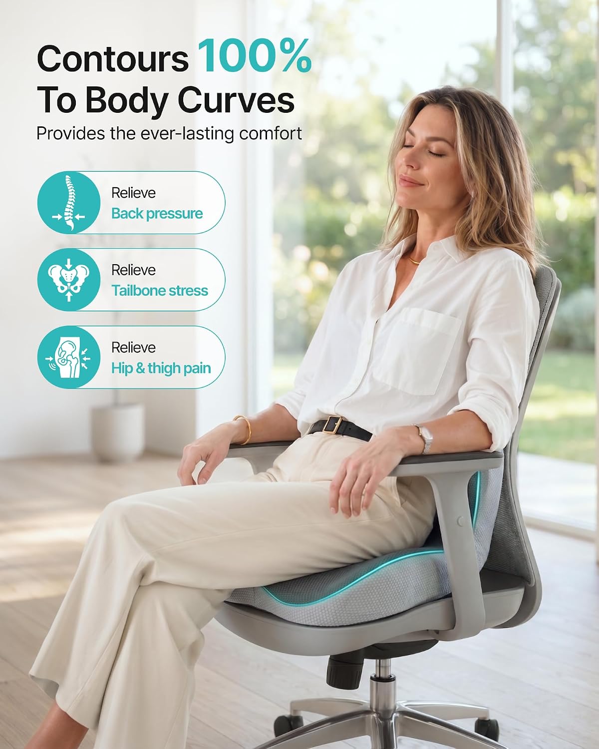 PEGZONE Seat Cushion with Lumbar Support, Memory Foam Cushion for Chair