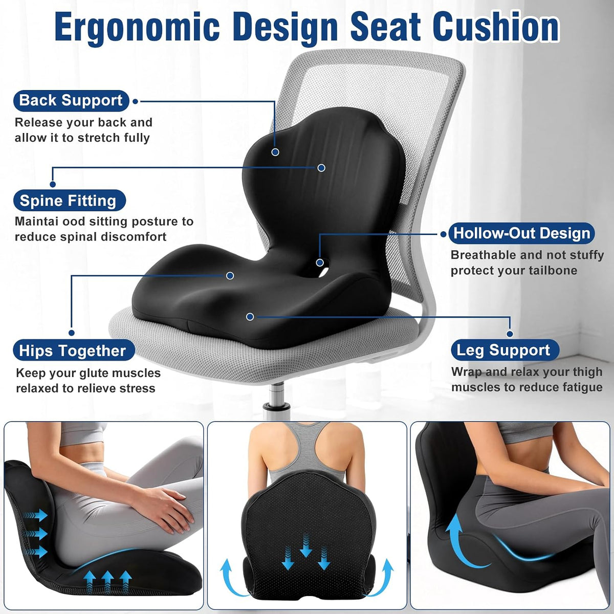 Car Seat Cushion Office Chair Cushion with Lumbar Support Pillow