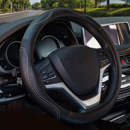 Valleycomfy Leather Steering Wheel Covers Universal 15 inch -Breathable