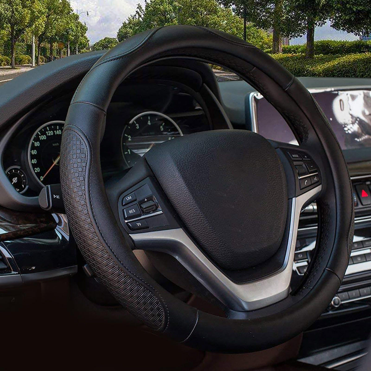 Valleycomfy Leather Steering Wheel Covers Universal 15 inch -Breathable