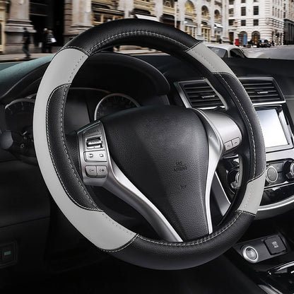Leather Car Steering Wheel Cover, Universal Fit for Most Cars, Beige