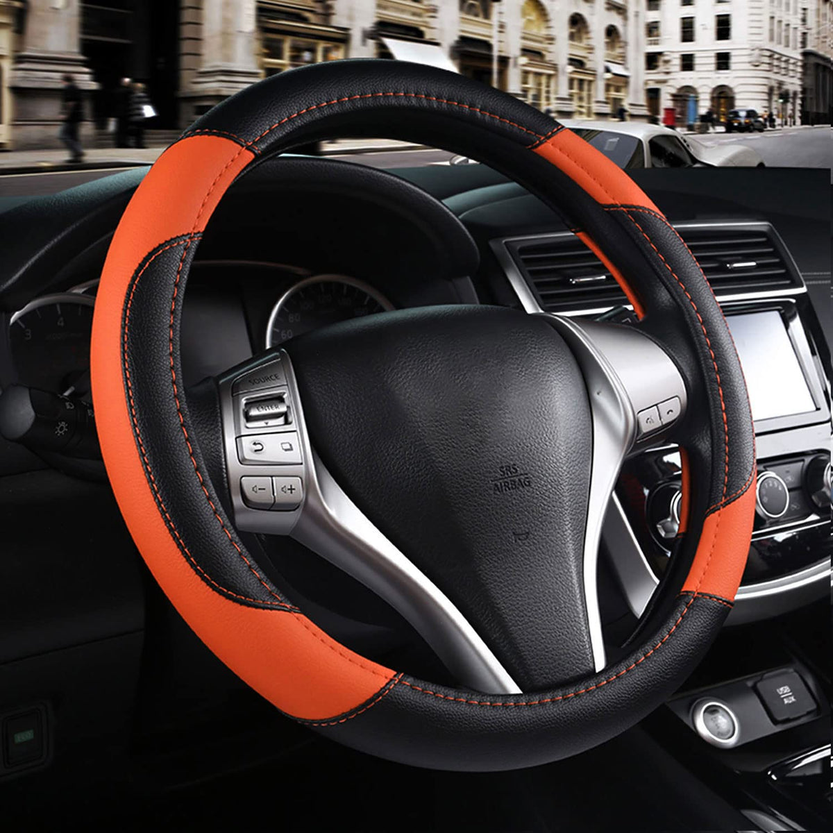 Leather Car Steering Wheel Cover, Universal Fit for Most Cars, Beige