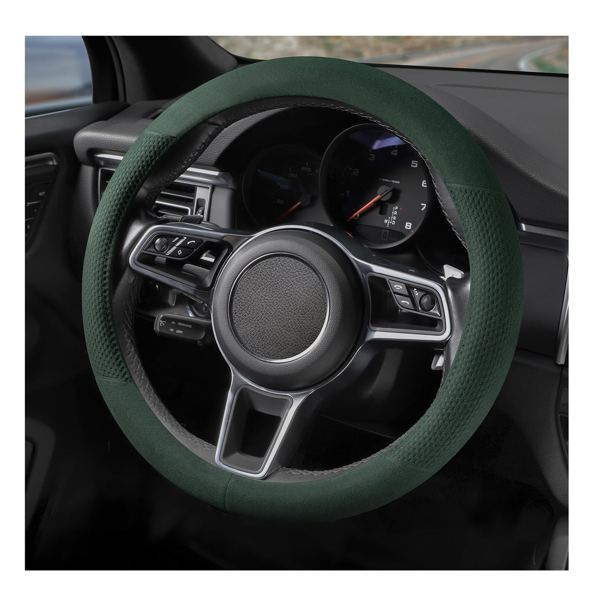Suede Steering Wheel Cover with Upgraded Silicone Inner Ring, Breathable, Anti-Slip, Leather Universal 14.5 to 15 Inch Steering Wheel Cover (Black with Red Mark)