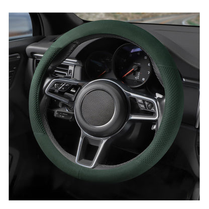 Suede Steering Wheel Cover with Upgraded Silicone Inner Ring, Breathable, Anti-Slip, Leather Universal 14.5 to 15 Inch Steering Wheel Cover (Black with Red Mark)