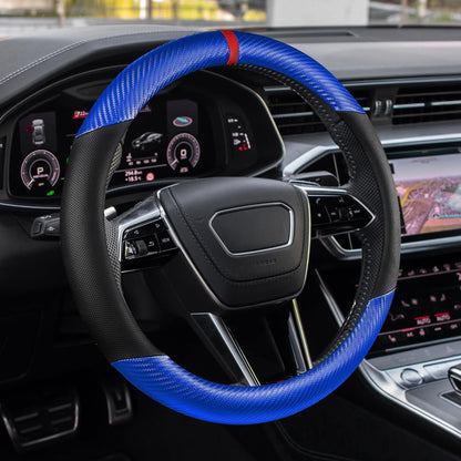 Car Steering Wheel Cover, Steering Wheel Accessories, 15 Inch Microfiber Leather Carbon Fiber Soft Anti-Slip Breathable, Car Accessories Elastic Non-Slip Cover for Most Vehicles