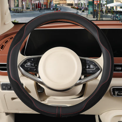 Nappa Leather Ice Silk Fabric Pink Steering Wheel Cover Women