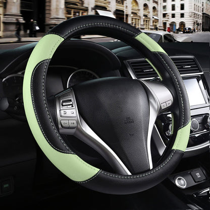 Leather Car Steering Wheel Cover, Universal Fit for Most Cars, Beige