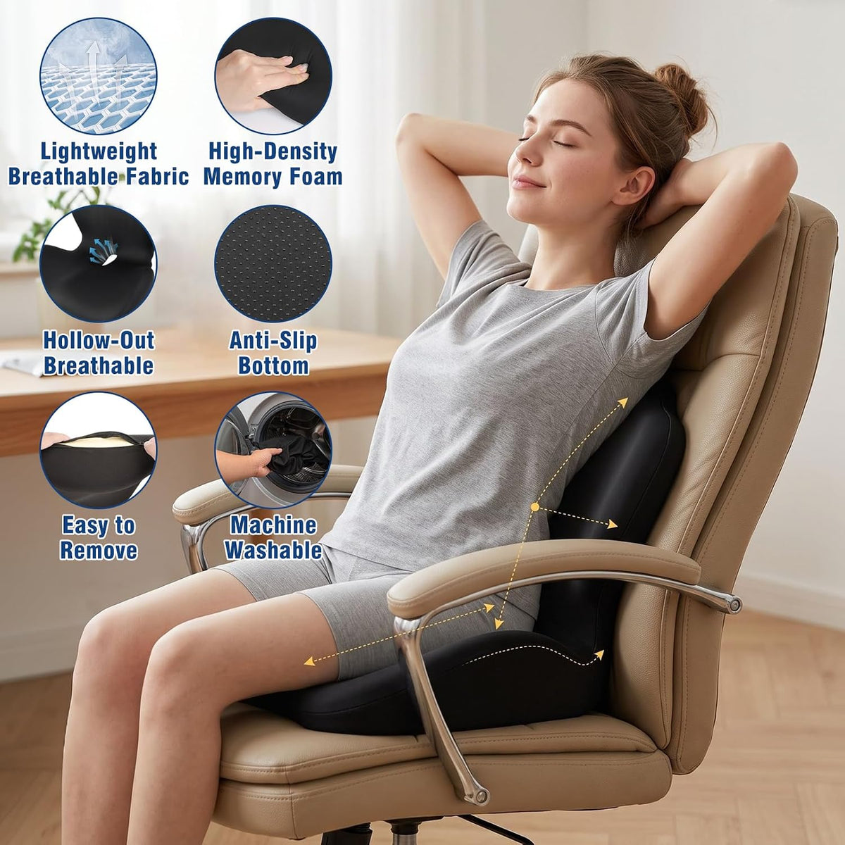 Car Seat Cushion Office Chair Cushion with Lumbar Support Pillow
