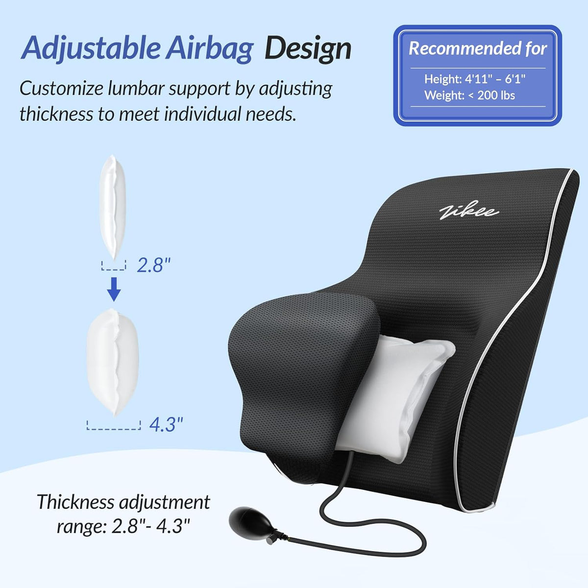 ZIKEE Lumbar Support Pillow with Adjustable Airbag for Back Pain Relief