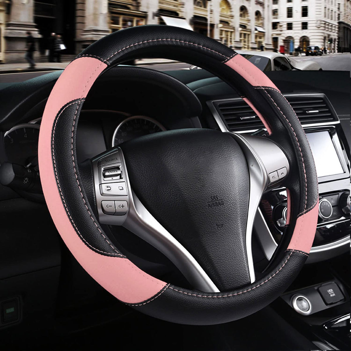 Leather Car Steering Wheel Cover, Universal Fit for Most Cars, Beige
