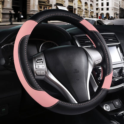 Leather Car Steering Wheel Cover, Universal Fit for Most Cars, Beige