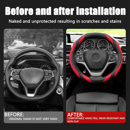 Osilly 15 Inch Artificial Leather Steering Wheel Cover, Red