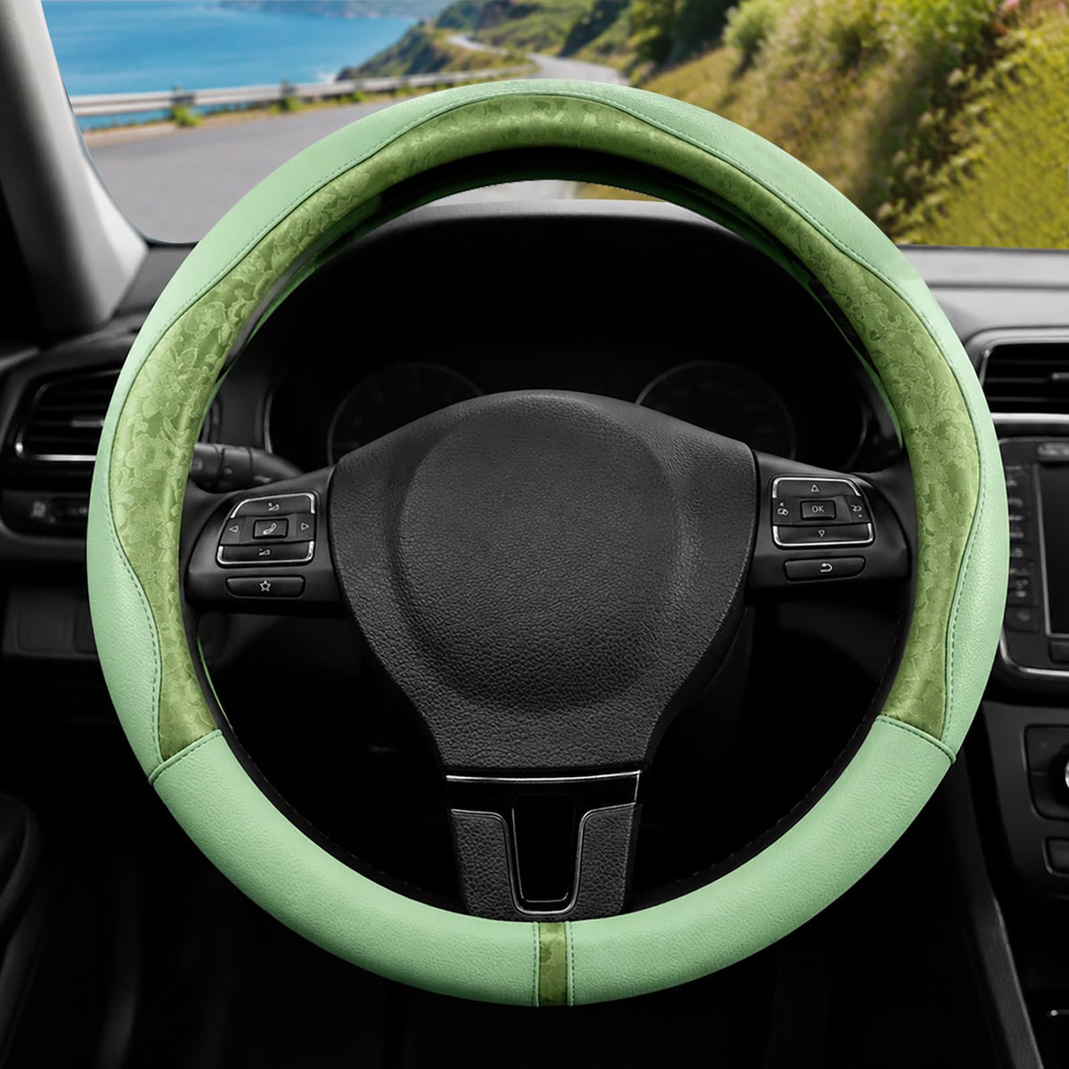 Blue Embroidery Butterfly Car Steering Wheel Cover,14.5-15 Inch Universal Leather Covers Breathable Anti-Slip Odorless Steering Wheels Accessories for Men Women