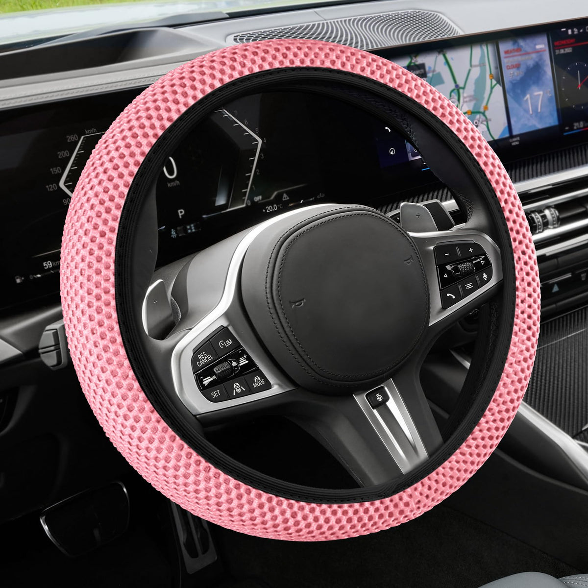 Car Steering Wheel Cover, Steering Wheel Accessories, 15 Inch Microfiber Leather Carbon Fiber Soft Anti-Slip Breathable, Car Accessories Elastic Non-Slip Cover for Most Vehicles