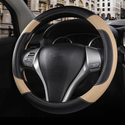 Leather Car Steering Wheel Cover, Universal Fit for Most Cars, Beige