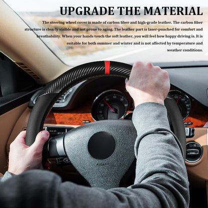 Car Steering Wheel Cover, Steering Wheel Accessories, 15 Inch Microfiber Leather Carbon Fiber Soft Anti-Slip Breathable, Car Accessories Elastic Non-Slip Cover for Most Vehicles