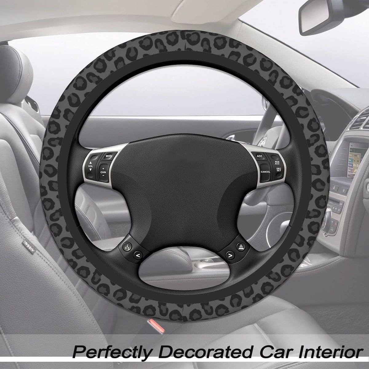Black Leopard Cheetah Steering Wheel Cover for Women Girls