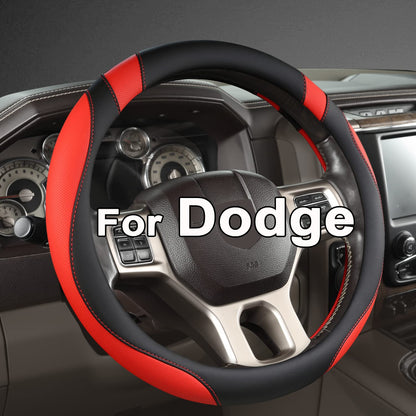 West Llama Customized Auto Car Steering Wheel Cover for Dodge RAM 1500 2500 3500, 15.5-16 inch (Diamond Quilted-Black+Red-Large Size)