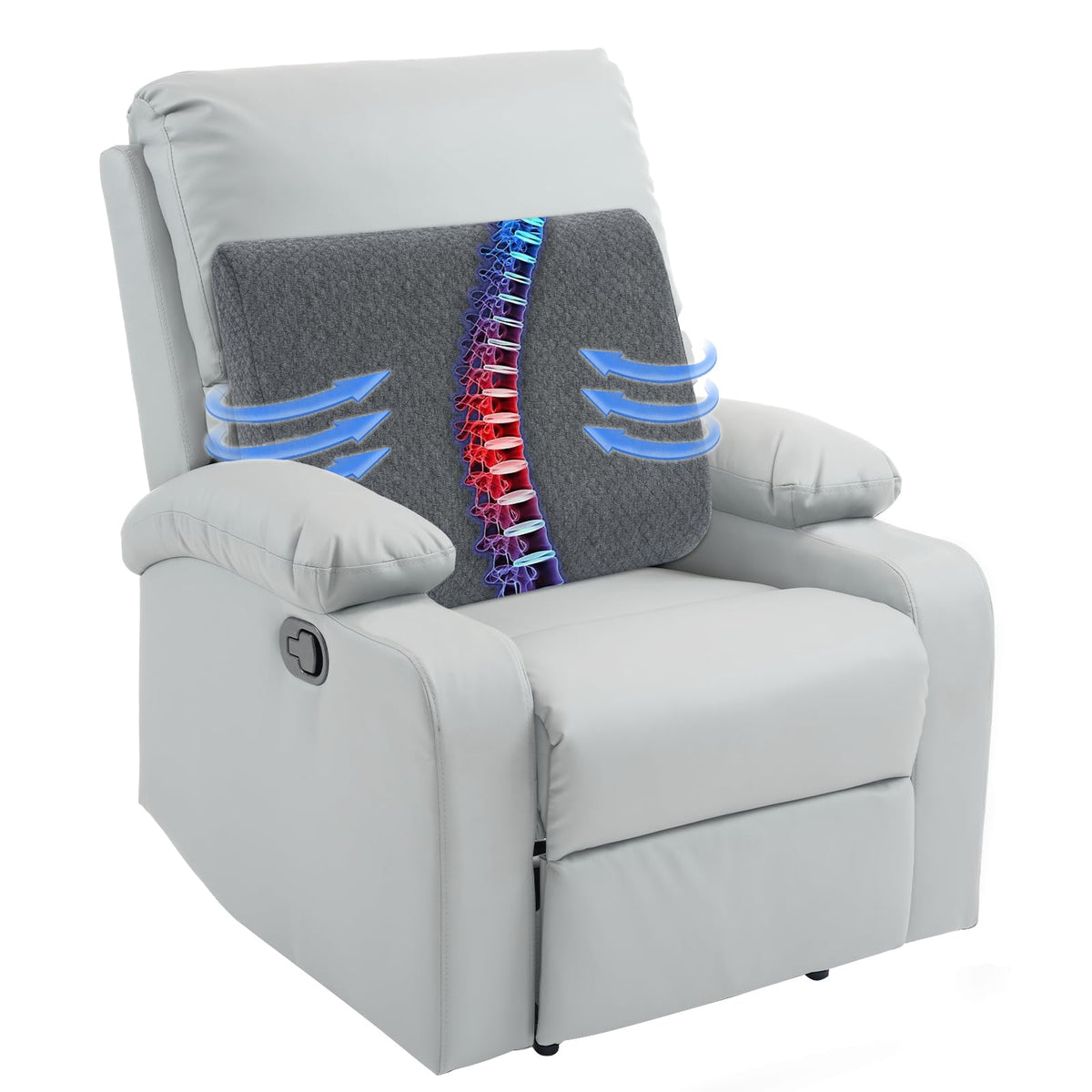 HOMBYS Lumbar Support Pillow for Recliner Chair, Memory Foam Back Support Cushion for Elderly,Extra Large Lumbar Support Pillow,Thick Backrest for Home Reading (Grey, 20“x13.5"x5")