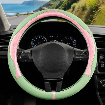 Blue Embroidery Butterfly Car Steering Wheel Cover,14.5-15 Inch Universal Leather Covers Breathable Anti-Slip Odorless Steering Wheels Accessories for Men Women
