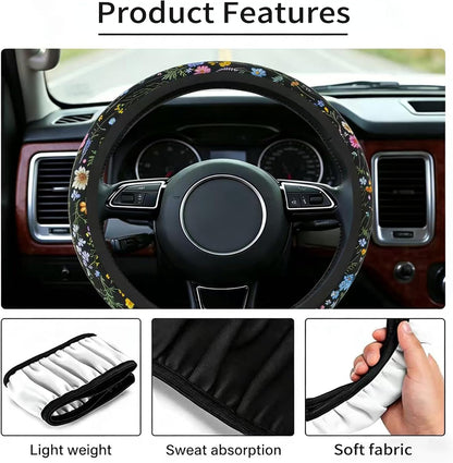 Car Steering Wheel Cover for Women Men,Cute Wildflower